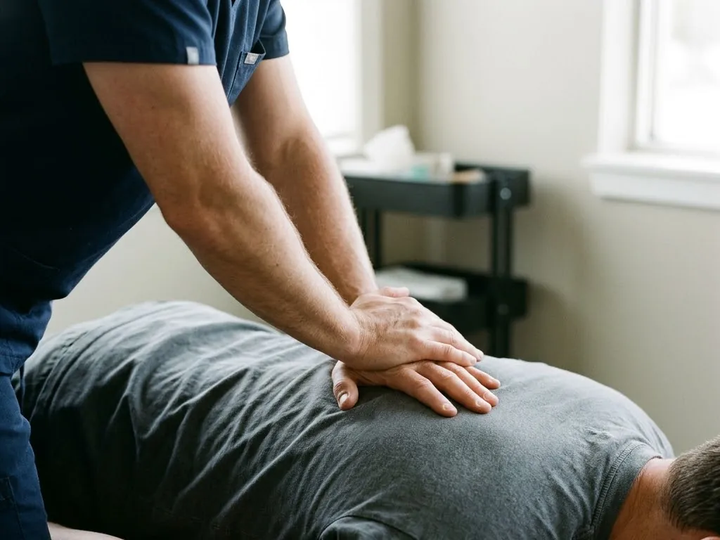 Slow repeated pressure applied along the spine with both hands