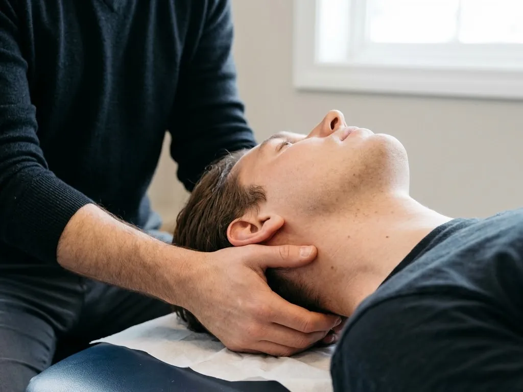 Gentle manual traction applied to the neck with the head supported