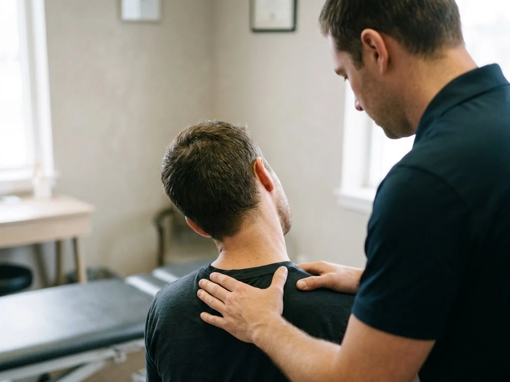 Neck rotation being measured against the shoulder line